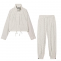 Women's Gingham Print Casual Two-Piece Set Polyester Canvas Stand Collar Drawstring Jacket And Elastic Waist Jogger Pants Streetwear Outfit