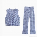Women's Bohemian Geometric Rhombus Print Two Piece Set Cotton Blend Sleeveless Crop Top and High Waist Wide Leg Pants Casual Summer Streetwear Outfits