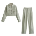 Women Two Piece Set Polyester Woven Twill High Waisted Straight Leg Pants Short Jacket Streetwear Daily Casual Office Solid Color Classic Women Comfortable Workwear Style
