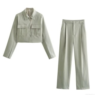 Women Two Piece Set Polyester Woven Twill High Waisted Straight Leg Pants Short Jacket Streetwear Daily Casual Office Solid Color Classic Women Comfortable Workwear Style