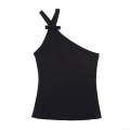 Women's Sexy One Shoulder Bow Top and High Waist Flare Pants Set Polyester Rib Knit Backless Elastic Two Piece Outfits Clubwear Streetwear Black