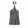 Women's Two Piece Set Striped Halter Neck Sleeveless Top and Wide Leg Pants Outfit Polyester Blend Casual Vacation Streetwear Style For Women