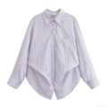 Women's Casual Striped Poplin Shirt and Culottes Two Piece Set Long Sleeve Button Down Blouse and Mini Skort Shorts Streetwear Summer Vacation Outfit