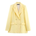 Women's Professional Blazer And High Waist Pants Set Two Piece Suit Double Breasted Padded Shoulder Office Lady Streetwear Solid Color Elegant Outfit