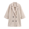 Women's Double Breasted Blazer And Wide Leg Pants Set Solid Color Linen-Look Polyester Blend 2 Piece Outfits For Office Streetwear Casual Suits