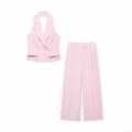 Women's Halter Vest and Wide Leg Pants Set 100% Polyester Double Breasted V Neck Sleeveless Backless High Waist Trousers For Work Office Daily Wear Elegant Modern Style