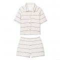Women's Two Piece Set Elegant Striped Tweed Short Sleeve Blazer Jacket and Shorts Set With Gold Buttons Elegant Office Lady Outfit White Black Suit