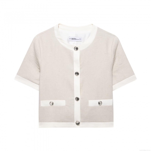 Women Short Sleeve Blazer Jacket And High Waist Wide Leg Pants Casual Two Piece Set Elegant Oatmeal Beige Polyester Woven Office Lady Streetwear Outfit Short Sleeve Suit Separates