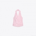 Women's 2 Piece Set Pink Halter Neck Double Breasted Vest Waistcoat and Pleated Wide Leg Trousers Polyester Twill Elegant Office Suits