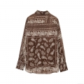 Women's Vintage Paisley Print 2 Piece Outfits Casual Long Sleeve Button Down Shirt And High Waist Wide Leg Pants Bohemian Vacation Sets
