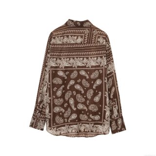 Women's Vintage Paisley Print 2 Piece Outfits Casual Long Sleeve Button Down Shirt And High Waist Wide Leg Pants Bohemian Vacation Sets