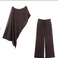Women's Street Style Asymmetrical Cape Outerwear And Wide Leg Pants Two Piece Set Metallic Glitter Wire Polyester Sexy Casual Party Club Outfit