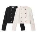 Women's Two Piece Suit Elegant Short Jacket and High Waist Straight Pants Set with Metal Chain Belt Polyester Solid Color Long Sleeve Double Breasted Blazer Casual Streetwear Outfit for Women Office Lady