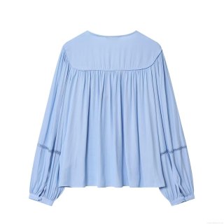 Women's 2 Piece Elegant Casual Sets Long Sleeve Pleated V-Neck Tie Blouse Tops and High Waist Satin Wide Leg Pants Outfits Fashion Streetwear Party Set