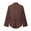 Women's Fashion 2 Piece Set Chocolate Brown Long Sleeve Tie Waist Blazer Jacket And Matching Shorts Streetwear Casual Solid Color Suits