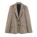 Women's Plaid Blazer and Wide Leg Pants Set Casual Double Breasted Checked Two Piece Suit Outfit for Office Streetwear Autumn Daily