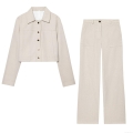 Women's 2 Piece Suit Set Herringbone Texture Cropped Jacket And High Waist Wide Leg Pants With Gold Metal Buttons Casual Office Lady Outfits