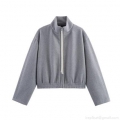 Women's Casual Polyester Tracksuit Set Zipper Stand Collar Cropped Jacket And Drawstring Wide Leg Pants Two Piece Sweatsuit For Daily Streetwear
