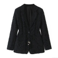 Women Sexy Black Floral Lace Blazer and Wide Leg Pants Two Piece Set with Handwoven Belt Elegant Hollow Out Streetwear Outfits for Women