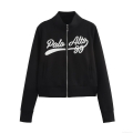 Women's Academy Style Two Piece Outfits Palo Alto 99 Letter Embroidered Stand Collar Zip Up Long Sleeve Top And Side Striped Flare Pants Casual Sporty Tracksuit Set