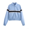 Women's Casual Sporty Color Block Patchwork Striped Two Piece Set Cotton Blend Stand Collar Zipper Jacket And Side Stripe Wide Leg Pants Streetwear Lounge Outfit