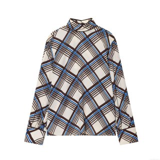 Women's Casual Plaid Long Sleeve Pants Set Retro High Neck Crepe Shirt And Wide Leg Trousers Two Piece Outfits For Autumn Daily Wear