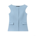 Women Early Autumn Two Piece Set Sleeveless Slim Fit Vest Top And Side Slit Flare Pants Solid Color Professional Commuter Casual Outfits