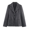 Women's Elegant Herringbone Tweed Peplum Blazer Or Wide Leg Pants Elegant Dark Grey Business Office Suit Streetwear Separate Sets