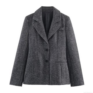 Women's Elegant Herringbone Tweed Peplum Blazer Or Wide Leg Pants Elegant Dark Grey Business Office Suit Streetwear Separate Sets