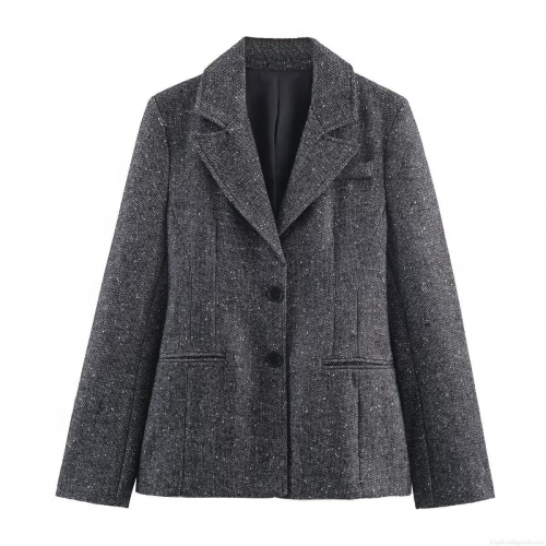 Women's Elegant Herringbone Tweed Peplum Blazer Or Wide Leg Pants Elegant Dark Grey Business Office Suit Streetwear Separate Sets