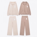 Women's Knitted Casual 2 Piece Set Zipper Hooded Jacket And Wide Leg Pants Solid Color Letter C Embroidery Oversized Tracksuit For Autumn Winter