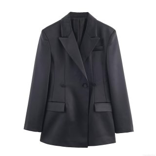 Women's Satin Texture Blazer and Pants Set Double Breasted Lapel Long Sleeve Suit Jacket High Waist Wide Leg Trousers Casual Professional Streetwear Office Wear Outfit