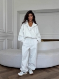 Women's 2-Piece Casual Sportswear Set Cotton Blend Knitted Zip Up Jacket And High Waist Wide Leg Drawstring Pants Solid Streetwear Tracksuit