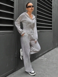 Women's 2 Piece Casual Lounge Set Zip Up Hooded Sweatshirt and High Waist Wide Leg Sweatpants Streetwear Tracksuit Solid Color Sporty Outfits