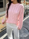 Women's Casual Cable Knit Sweater 100% Acrylic Pullover Loose Fit Crew Neck Long Sleeve Solid Color Warm Winter Knitwear Top