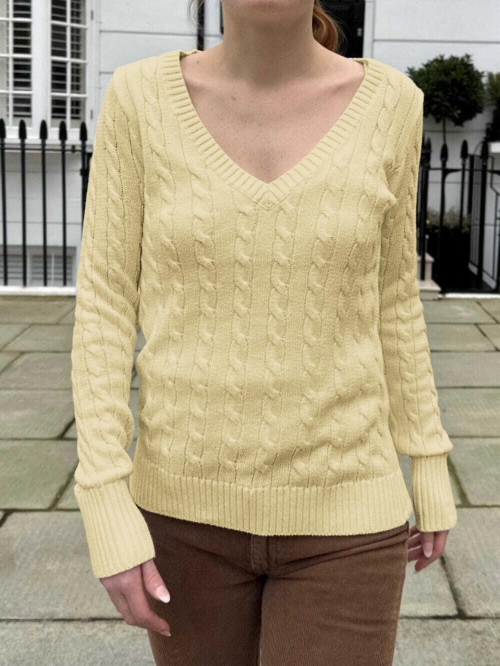 Women's V-Neck Cable Knit Sweater Viscose Blend Soft Long Sleeve Pullover Loose Fit Casual Daily Autumn Winter Street Style Top
