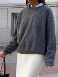 Women's Casual Crewneck Long Sleeve Knit Sweater Loose Solid Color Pullover Top with 65% Polyester 13% Nylon 13% Acrylic 6% Wool 3% Spandex for Autumn Winter