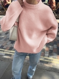 Women's Knitted Sweater Acrylic Polyamide Polyester Blend Loose Fit Crew Neck Long Sleeve Casual Vacation Street Style Pullover Top