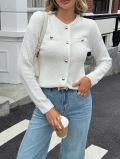 Women's Casual Acrylic Knit Cardigan Gold Buttons Round Neck Long Sleeve Sweater Jacket Solid Color Streetwear Outerwear For Autumn Winter