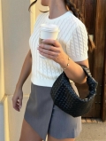 Women's Casual Short Sleeve Knit Sweater Cable Knit Round Neck Loose Fit Pullover Top For Spring Autumn Ladies Fashion Soft Knitwear