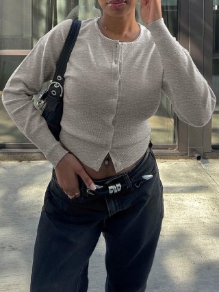 Women's Casual Solid Color Long Sleeve Knitted Cardigan Sweater Viscose Blend Round Neck Button Down Ribbed Waist Slim Fit Autumn Winter Knitwear Top