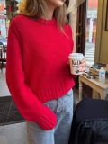 Women's Round Neck Long Sleeve Knitted Sweater Casual Loose Fit Solid Color Pullover Top Soft Warm Acrylic Knitwear For Autumn Winter