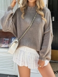 Women's Oversized High Neck Knit Sweater Solid Color Drop Shoulder Long Sleeve Pullover For Autumn Winter Casual Streetwear Loose Knitwear Top