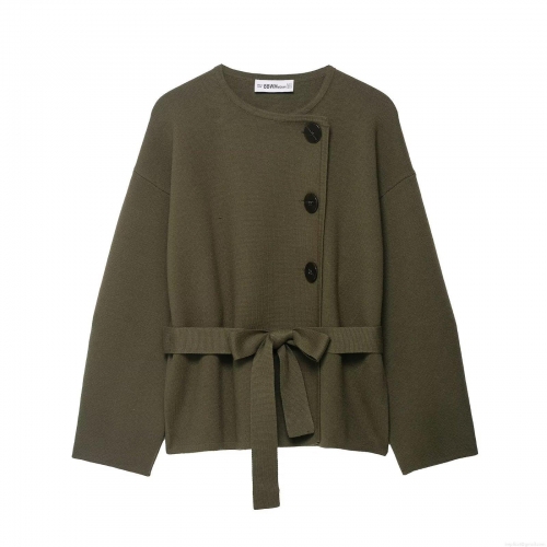 Women's Knit Cardigan Sweater With Belt Round Neck Long Sleeve Button Up Casual Loose Fall Winter Soft Knitted Outerwear Jacket For Lady
