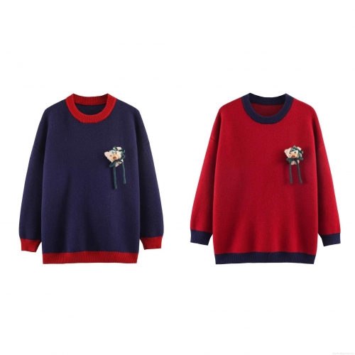 Women's Loose Knitted Christmas Sweater With 3D Plush Teddy Bear Color Block Round Neck Long Sleeve Pullover For Party Holiday Festive Streetwear Women's Loose Knitted Christmas Sweater With 3D Plush Teddy Bear Color Block Round Neck Long Sleeve Pullover For Party Holiday Festive Streetwear
