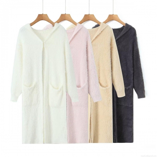 Women's Hooded Long Sleeve Open Front Cardigan Fuzzy Plush Knit Sweater Coat With Pockets Casual Loose Longline Warm Outerwear For Fall Winter Women's Hooded Long Sleeve Open Front Cardigan Fuzzy Plush Knit Sweater Coat With Pockets Casual Loose Longline Warm Outerwear For Fall Winter