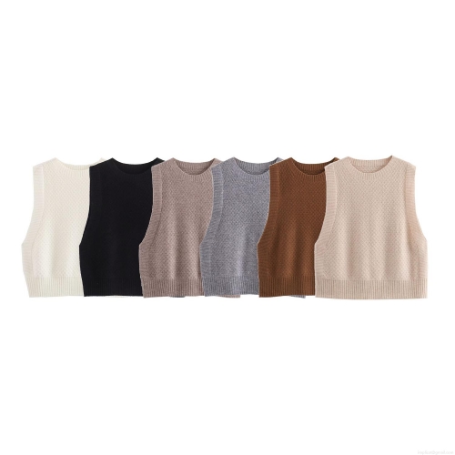 Women's Autumn Winter Knitted Vest Gilet Round Neck Slim Fit Wool Polyester Blend Solid Color Diamond Grid Texture Street Style Outerwear Sweaters