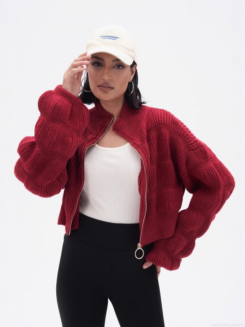 Women's Chunky Knit Polyester Zipper Cardigan Sweater Lantern Sleeve Mock Neck Crop Top Solid Color Streetwear Knitwear Outerwear Women's Chunky Knit Polyester Zipper Cardigan Sweater Lantern Sleeve Mock Neck Crop Top Solid Color Streetwear Knitwear Outerwear