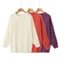 Women's Vintage Cable Knit Sweater Crew Neck Long Sleeve Thick Pullover Warm Autumn Winter Knitwear Casual Streetwear Solid Color Jumper Top