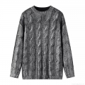 Fashionable Women's Cable Knit Sweater Grey Silver Gradient Long Sleeve Round Neck Pullover With Metallic Gold Stamping Streetwear Winter Knitwear Top